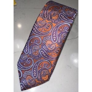 Ted Baker London Necktie Purple Orange Colorful Paisley Silk Made In USA NWT
